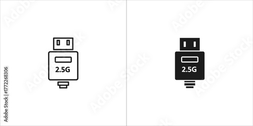 Two icons of a 25g adapter, one outlined and one filled