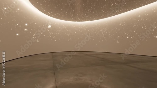 幻想的な光の中、曲線的な壁と床が優雅につながる抽象的な空間を捉えた写真