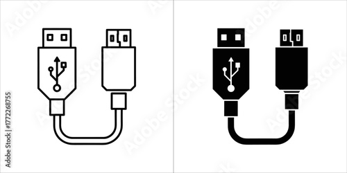 Two usb ysplitter cables, one outline and one solid black