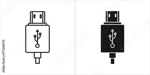 Usb connector cable, one outline and one solid black