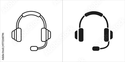 Headset with microphone, outline and filled versions