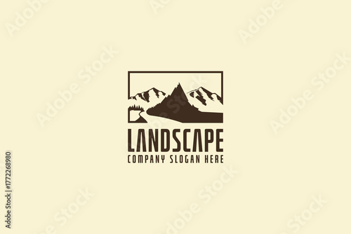 Mountain Landscape Silhouette for Outdoor Travel adventure Vintage logo design