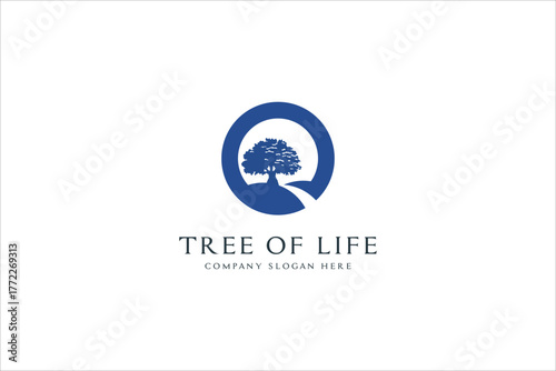 Root Leaf Family Tree of Life Oak Banyan Maple Stamp Seal Emblem Label logo design vector