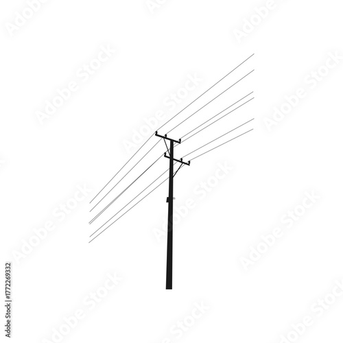 black silhouette electric pole on white background