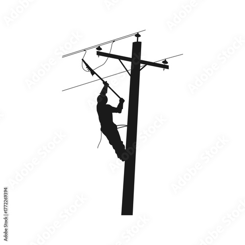 black silhouette electric pole on white background