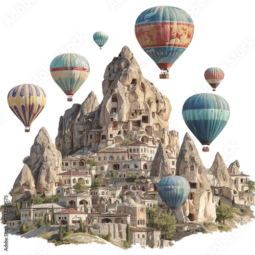 Wallpaper Mural Cappadocia (Fairy Chimneys and Hot Air Balloons) Isolated on Transparent Background. PNG Torontodigital.ca