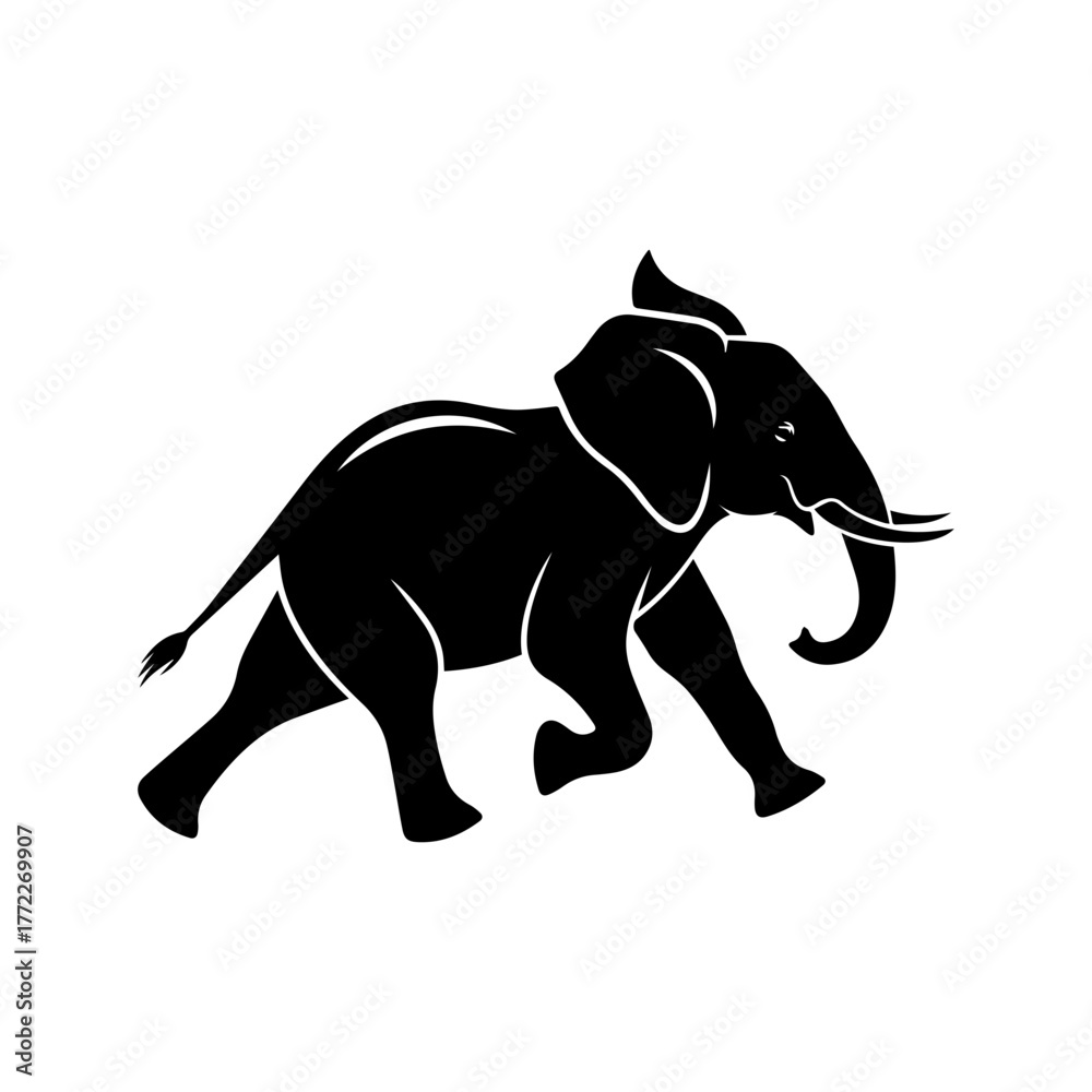Naklejka premium Running Elephant Silhouette Vector Art