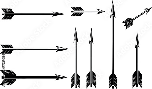 Collection of nine arrow icons symbolizing direction movement and target achievement isolated graphics