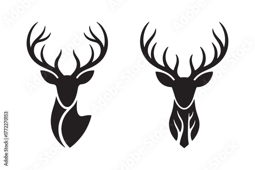 Stylized Black Deer Head Silhouettes with Antlers