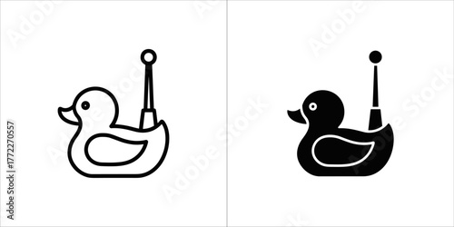 Rubber duck with antenna, line art and solid icon