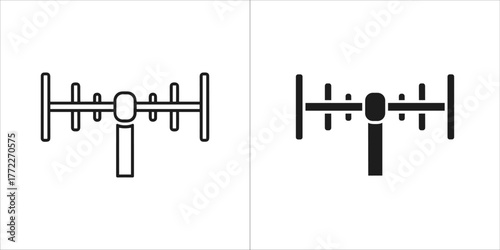 Black and white outline and silhouette icons of a tv antenna