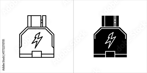 Outline and filled icon of a power adapter with lightning bolt symbol