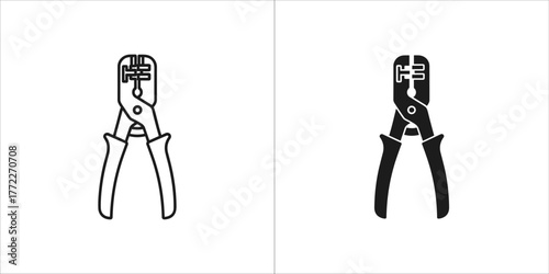 Outline and filled icon of a wire stripper tool