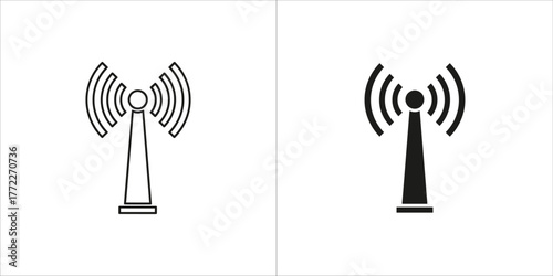 Two icons of a radio tower, one outlined and one solid black