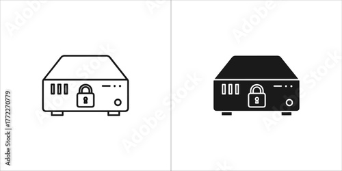 Server rack unit with a padlock symbol