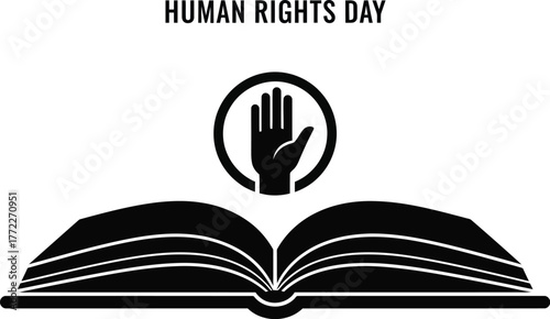 Human Rights Day logo with open book and hand symbol