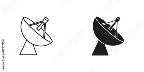 Satellite dish icon, communication technology, broadcasting and receiving signals