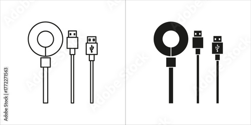 Set of usb cable icons with different connectors