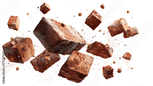 Floating Bricks and Small Pieces of Bricks isolated on transparent background Remove png, Clipping Path, pen tool