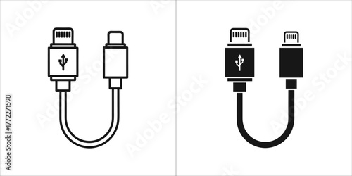 Set of two usb typec cables, one outline and one filled