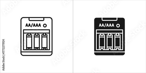 Battery charger icon in line and glyph style