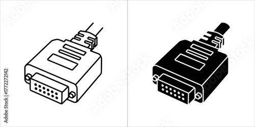 Line art and silhouette of a vga computer video cable connector