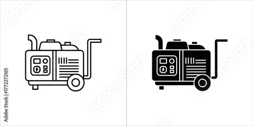 Portable generator, line and glyph style vector
