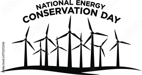 National Energy Conservation Day logo with wind turbines illustration