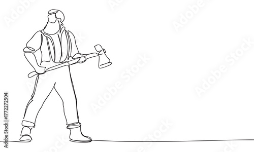 Lumberjack with Axe in Continuous Line Art Style