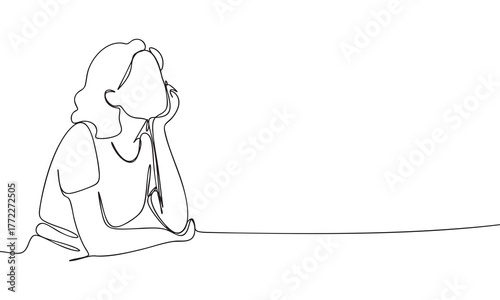 Continuous Line Drawing of a Pensive Woman