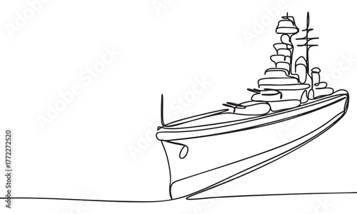 Continuous Line Drawing of a Battleship
