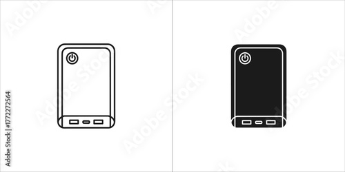 Power bank icon set, portable charger for charging gadgets