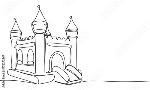 Continuous Line Drawing of a Bouncy Castle for Kids' Fun