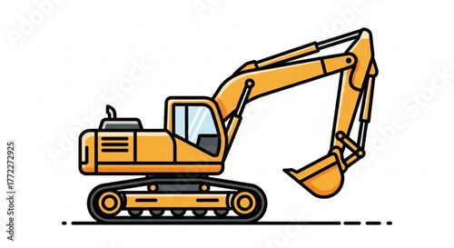 Yellow excavator construction machinery equipment vehicle digger illustration heavy equipment industrial machine