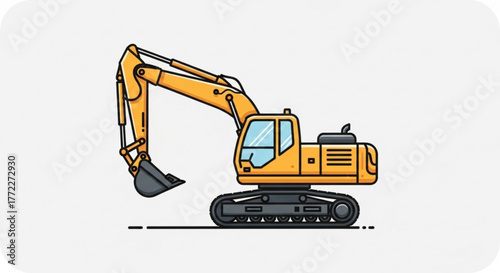 Excavator construction machinery equipment heavy vehicle digger industrial illustration vector design