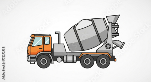 Illustration of a concrete mixer truck construction vehicle cement transport industrial machinery equipment