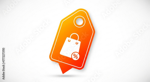Orange sale tag with shopping bag icon for discount offers and promotional price reductions for online shopping