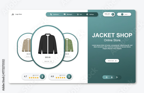 Online store website template. Web design. Modern dashboard UI design