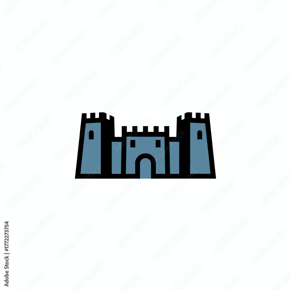 Naklejka premium A simplified, stylized illustration of a medieval castle with crenellations and arched doorway