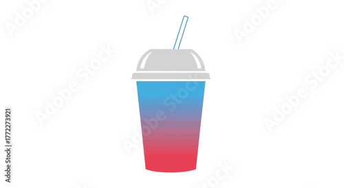 Gradient drink in a plastic cup with a straw on a white isolated background