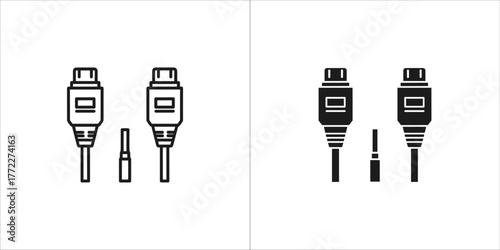 Two icons of audio connectors, one in outline and one in solid black