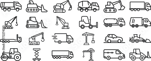 Collection of construction and heavy machinery icons