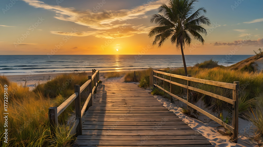 Obraz premium Sea side wood road sunset clean sky