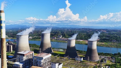 thermal power plant，nuclear power plant with cooling towers