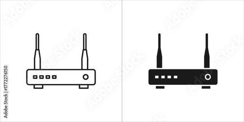Wireless router icon set in black and white