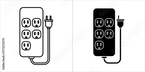 Power strip vector icon in black and white