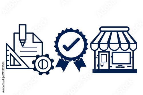 modern store management systems store icon with verified badge