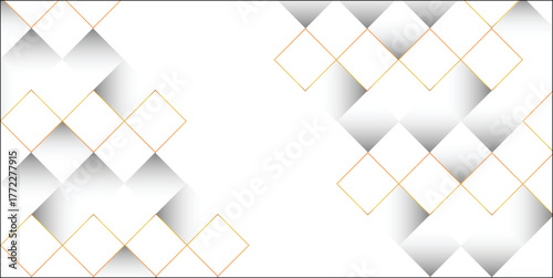 Elegant abstract geometric background with white and grey 3D squares and thin gold lines.