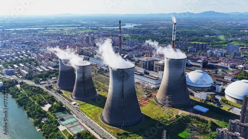 thermal power plant，nuclear power plant with cooling towers
