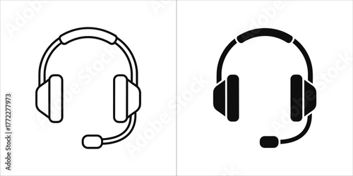Two headphone icons with microphone, one outlined and one filled